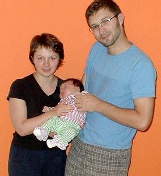 Family portret on orange background